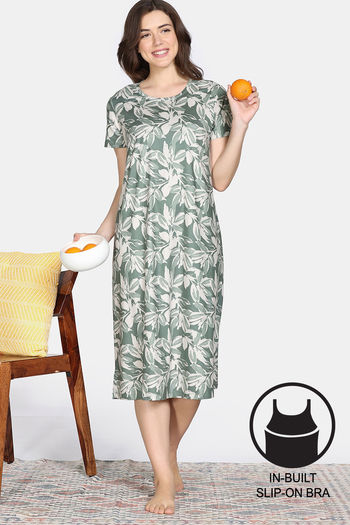Buy Zivame Knit Poly Knee Length Nightdress - Four Leaf Clover